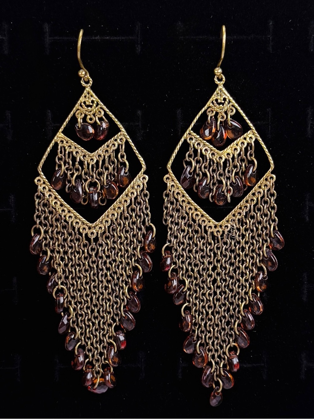 Gorgeous, Bohemian chic chandelier style, chain fringe costume pierced earrings